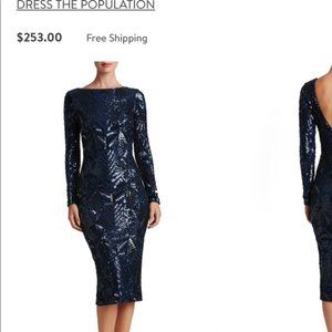 Dress the Population Art Deco Navy Blue Dress